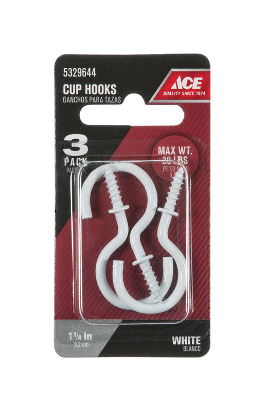 Ace Small White Cup Hooks - 3 pk