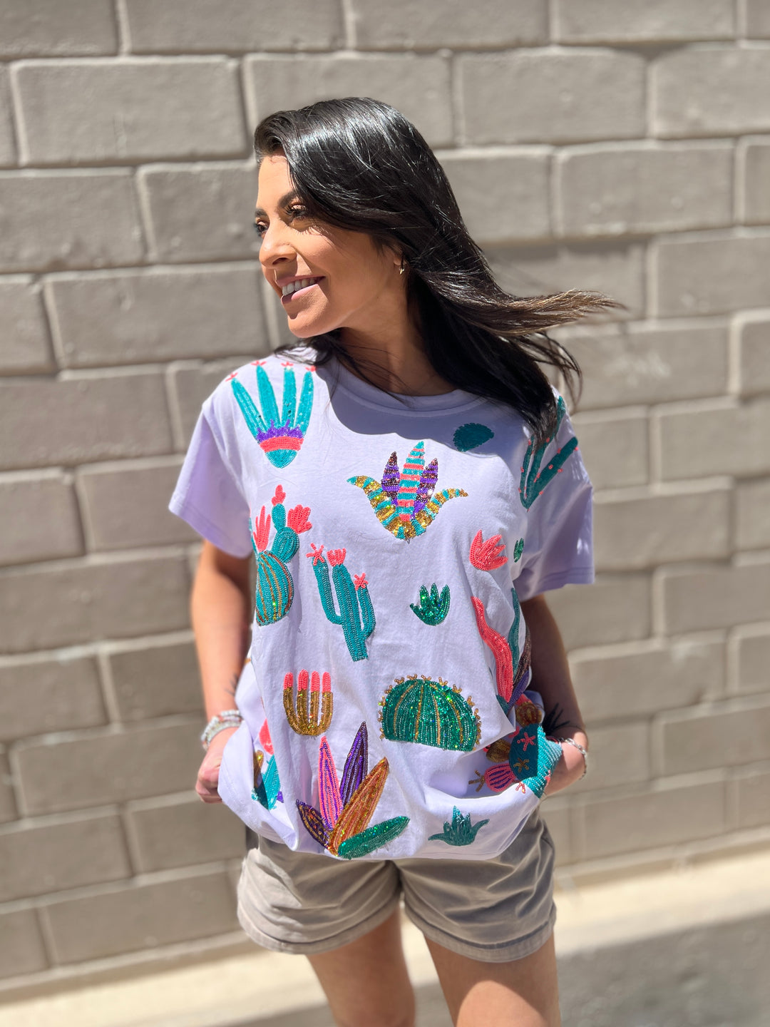 Queen of Sparkles - Sequin Scattered Cactus T-Shirt