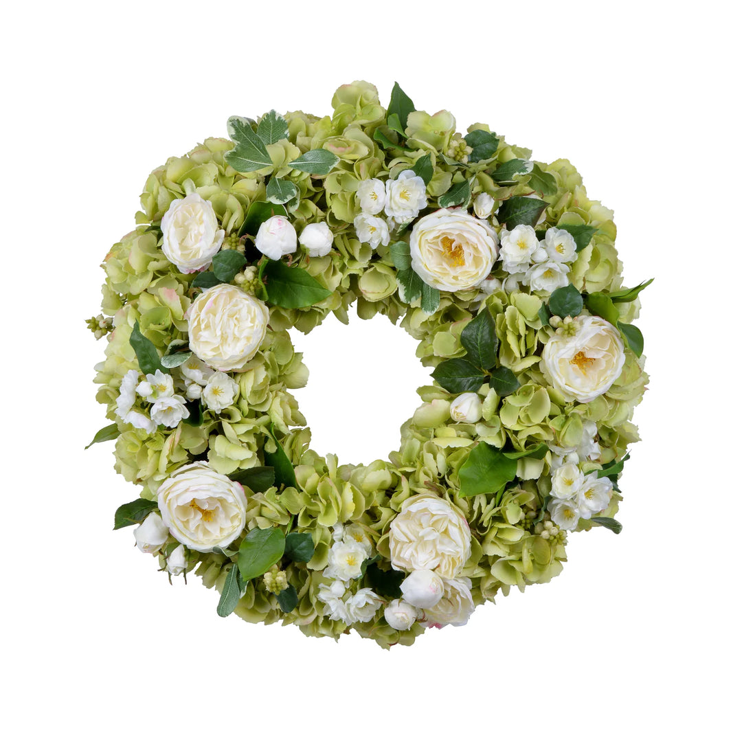 White Rose and Green Hydrangea Wreath