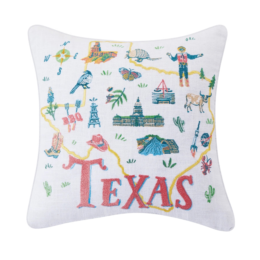 Texas Map Embroidered Pillow