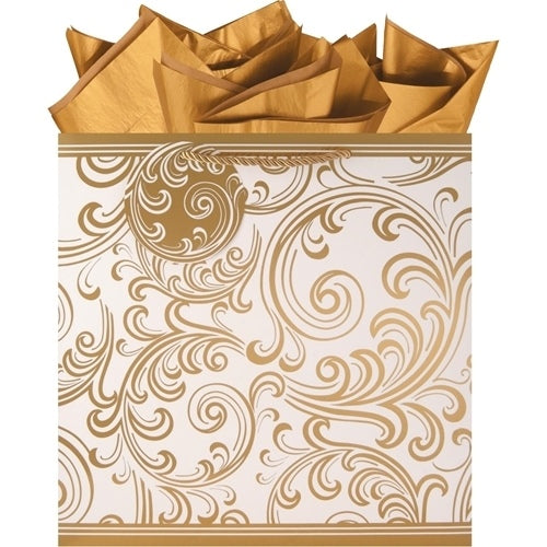 The Gift Wrap Company - Golden Scrolls Large Square Gift Bag