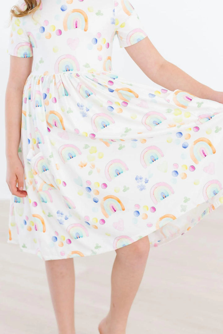 Mila & Rose - Girl's Watercolor Rainbows Dress
