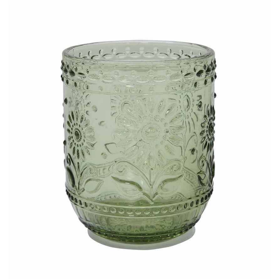 Embossed Sage Drinking Glass