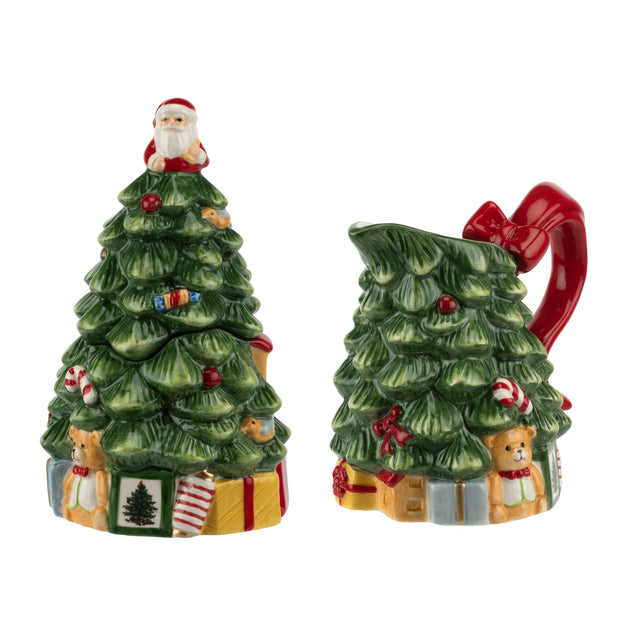 Spode 250th Anniversary Christmas Tree Figural Sugar and Creamer Set