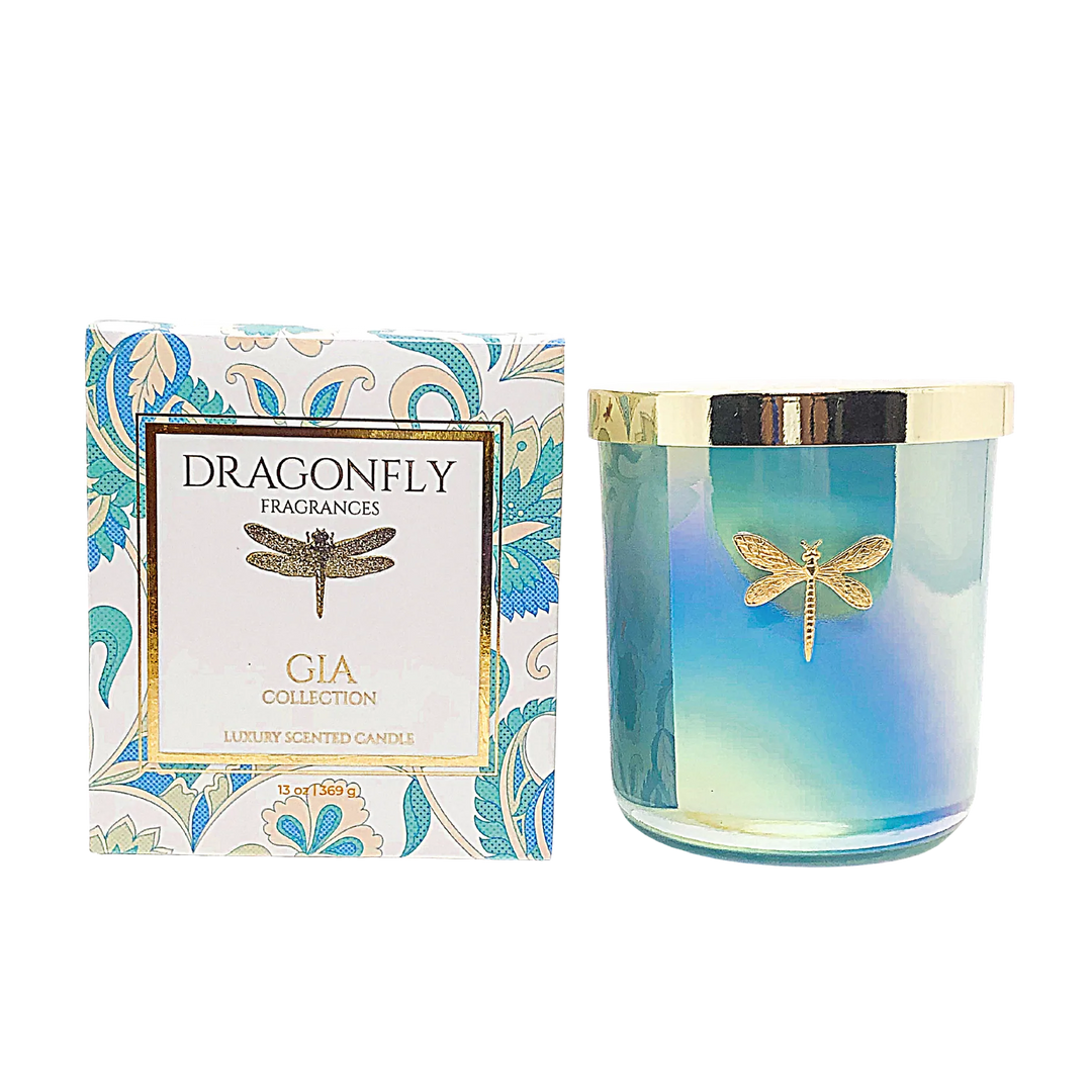Dragonfly Fragrances - Gia Candle - Iridescent Aqua - Arugula + Vetiver