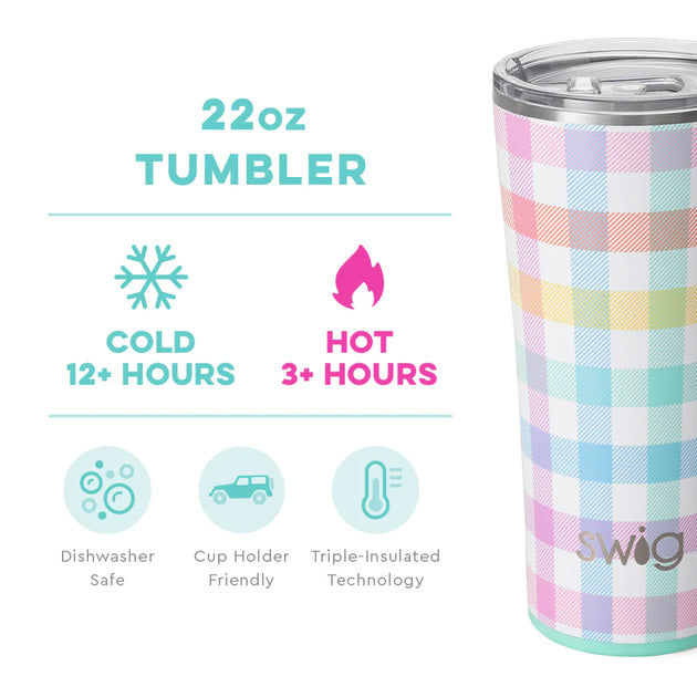 Swig Life Travel Mug with Handle - Pretty in Plaid Insulated Stainless Steel - 18oz - Dishwasher Safe with A Non-Slip Base