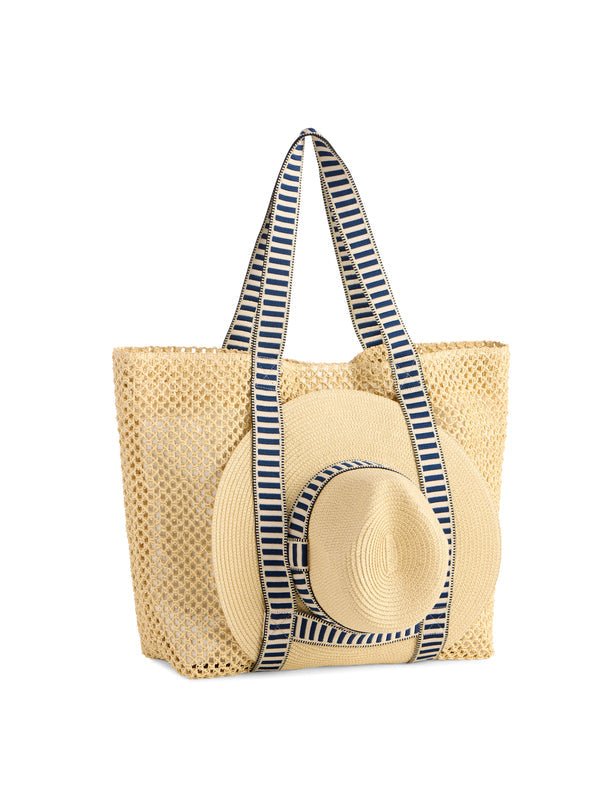 Shiraleah Navy Dorian Tote and Hat Set