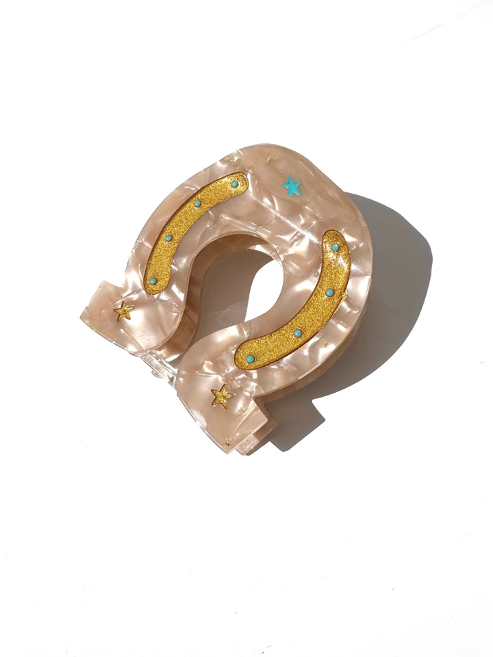 Solar Eclipse Hand-Painted Lucky Horseshoe Hair Clip