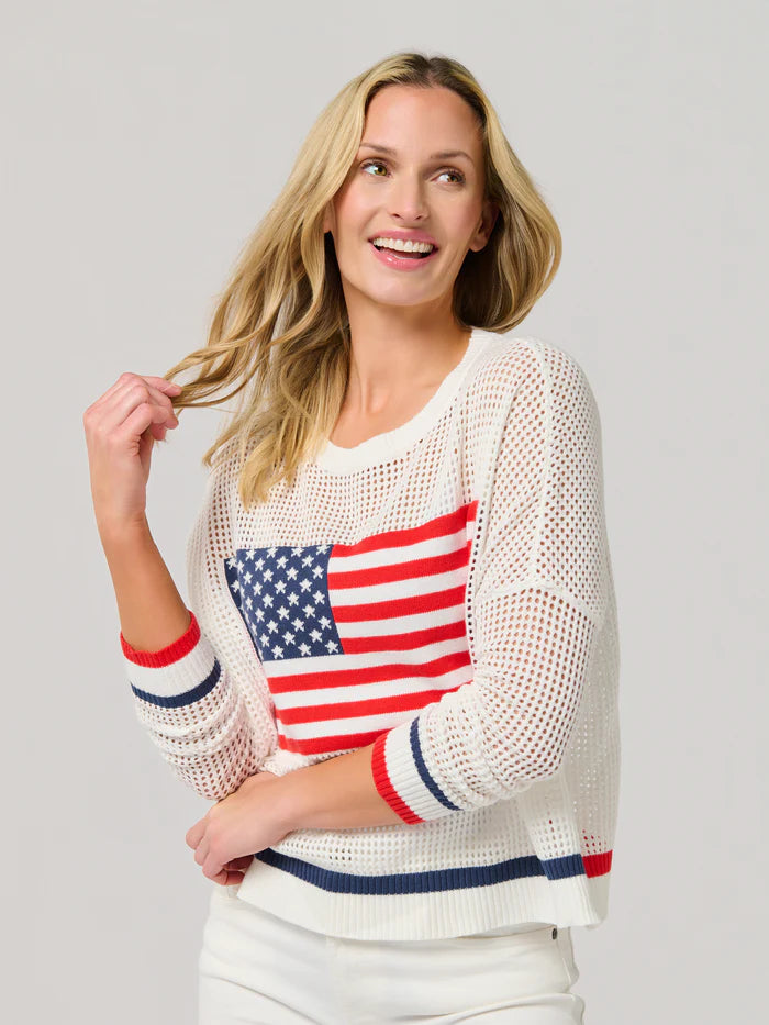 Shiraleah American Flag Mesh Sweater