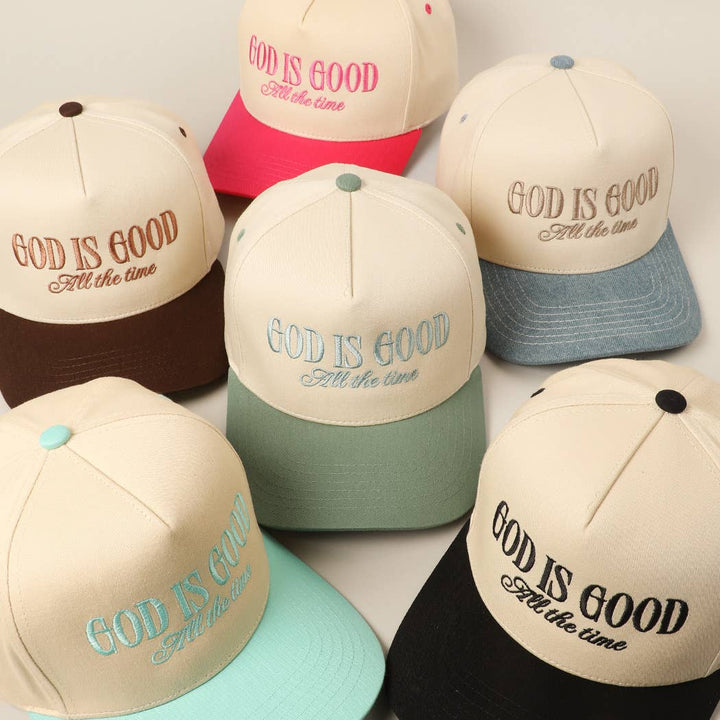 Fashion City God Is Good All The Time Embroidery Trucker Hat