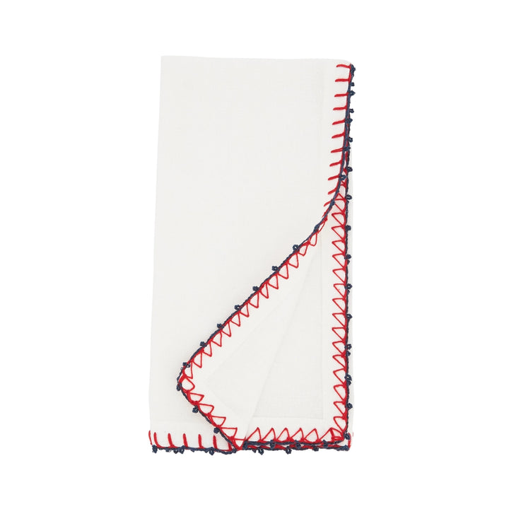 Red and Blue Whipstitch Pom Pom Delight Napkin