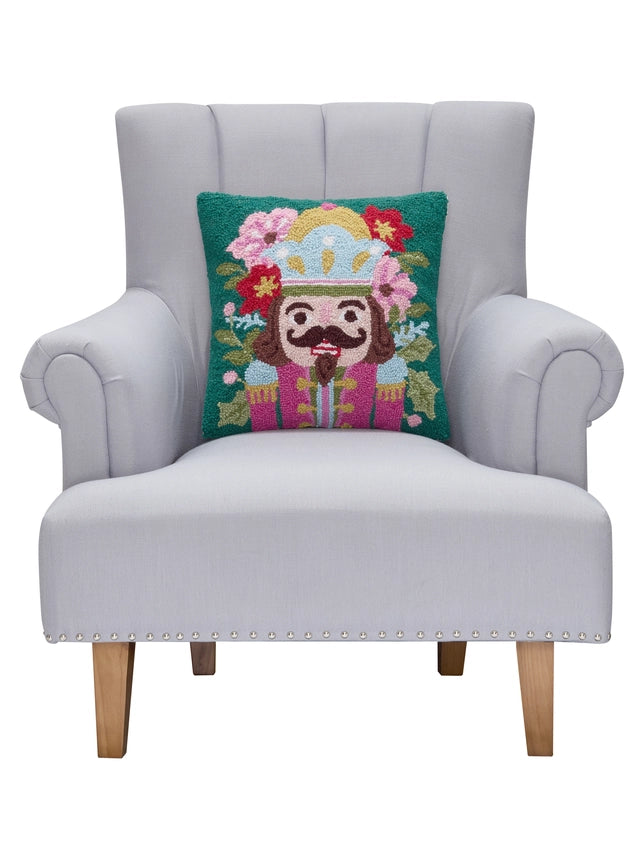 Peking Handicrafts Teal Holiday Nutcracker Hook Pillow