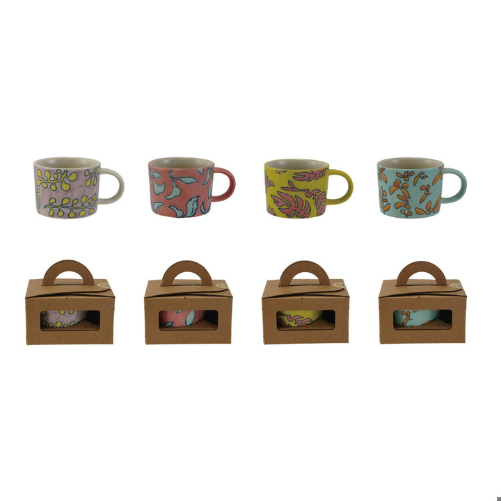 Hazel Mazel Hand-Painted Stoneware Mug with Wax Relief Botanical Pattern
