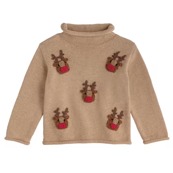 Kid's Scattered Reindeer Rollneck Sweater