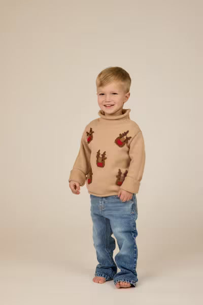 Kid's Scattered Reindeer Rollneck Sweater