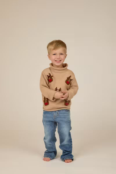 Kid's Scattered Reindeer Rollneck Sweater