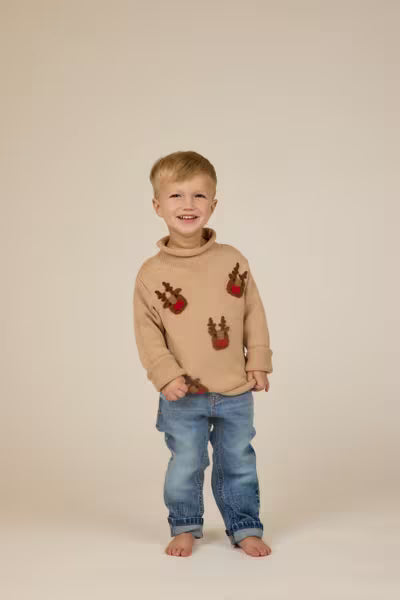 Kid's Scattered Reindeer Rollneck Sweater
