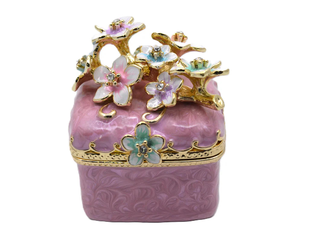 Bejeweled Cherry Blossom Flower Trinket Box