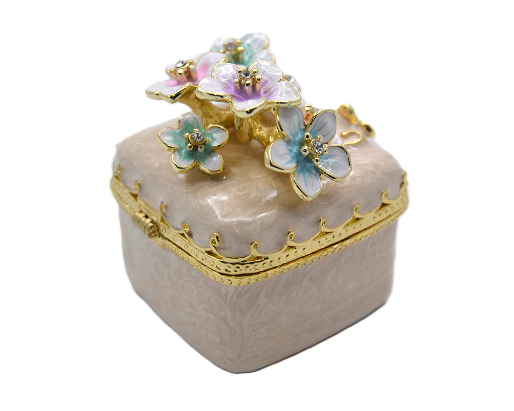 Bejeweled Cherry Blossom Flower Trinket Box