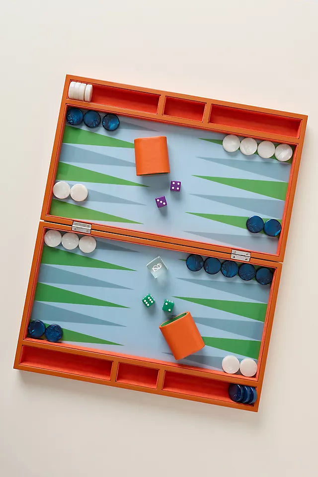 Addison Ross Orange Croc Lacquer Backgammon Set
