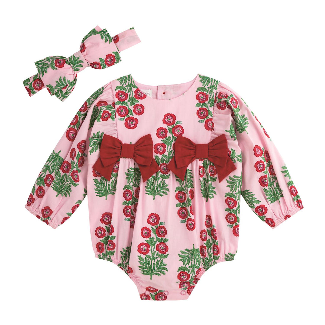 Baby Christmas Block-Print Bubble & Headband Set