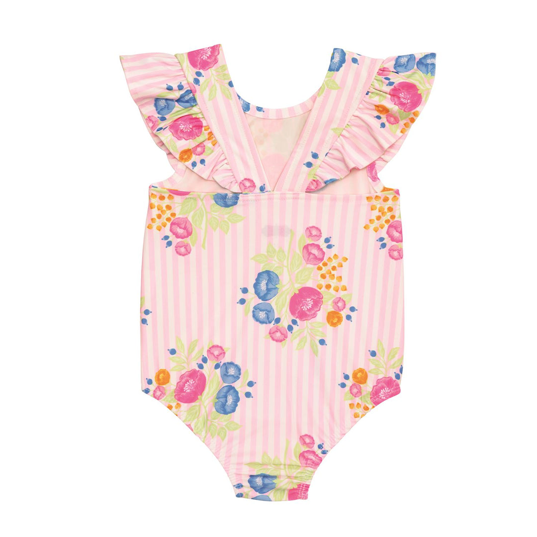 Girl's Floral Stripe One-Piece Swimsuit