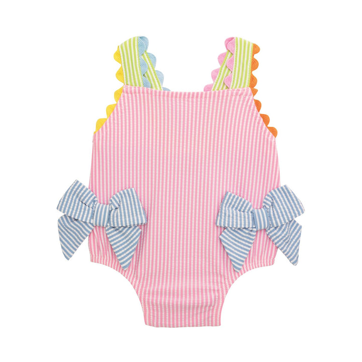 Girl's Seersucker Bow One-Piece Swimsuit