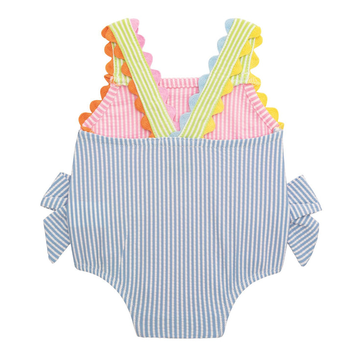 Girl's Seersucker Bow One-Piece Swimsuit