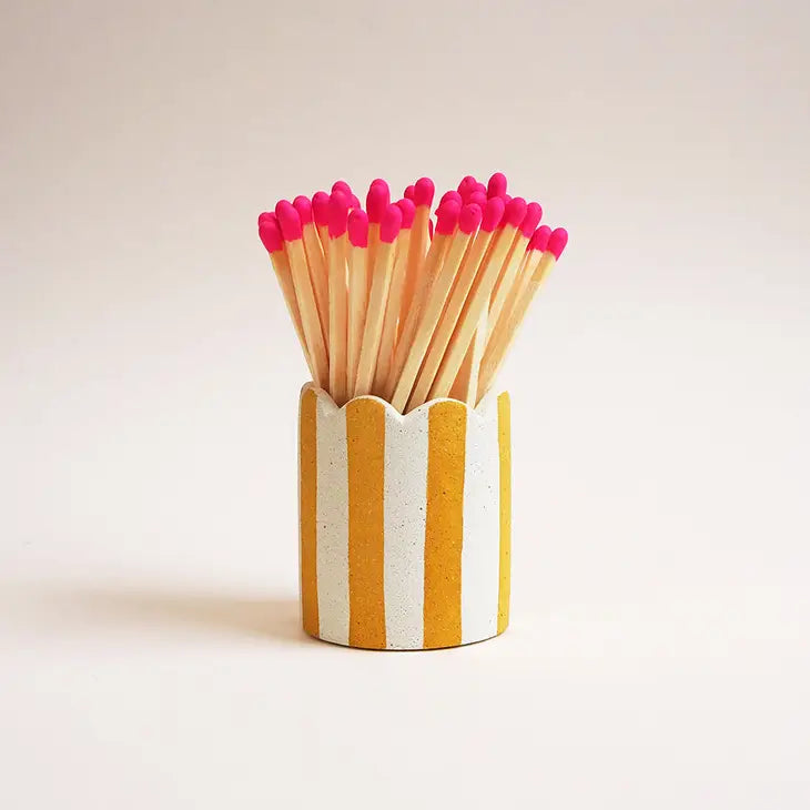 Stripy Match Holder - Yellow Stripe Pink Matches