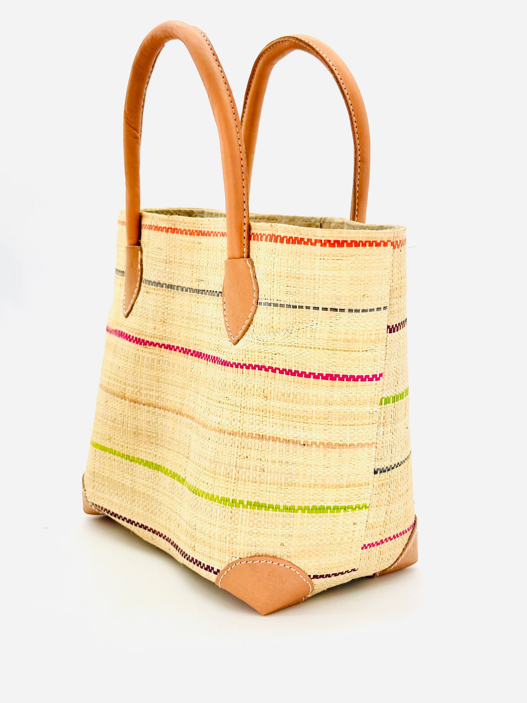 Shebobo - Augustine Large Straw Basket Bag - Bright Pinstripes