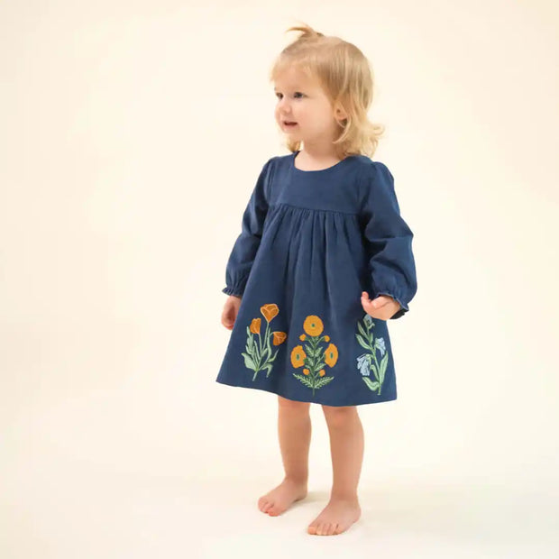 Girl's Fall Floral Embroidered Dress