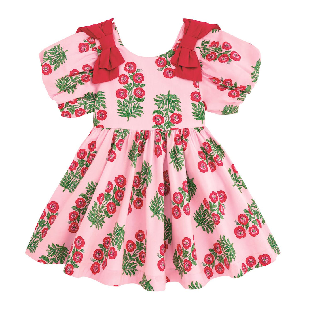 Kid's Christmas Block-Print Bow Dress