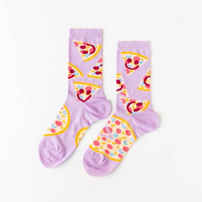 Yellow Owl Pizza Face Crew Socks