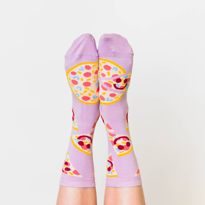 Yellow Owl Pizza Face Crew Socks