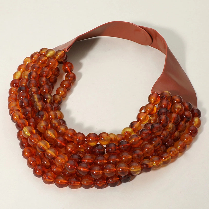 Chunky Acrylic Bead Layered Faux Leather Magnetic Necklace