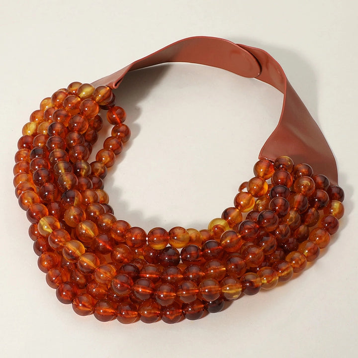 Chunky Acrylic Bead Layered Faux Leather Magnetic Necklace