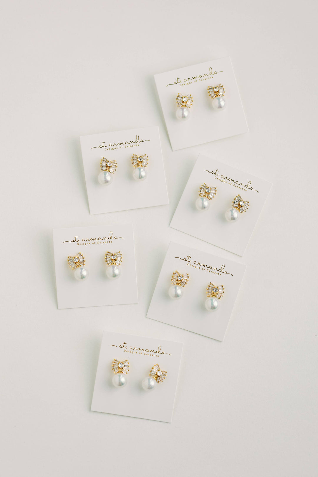 St Armands Gold Pearl Holiday Statement Bow Earrings