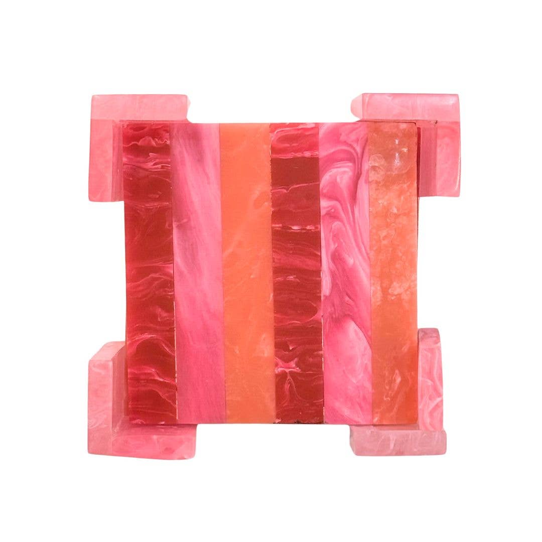 Laura Park Designs Pink Resin Striped Square Coaster