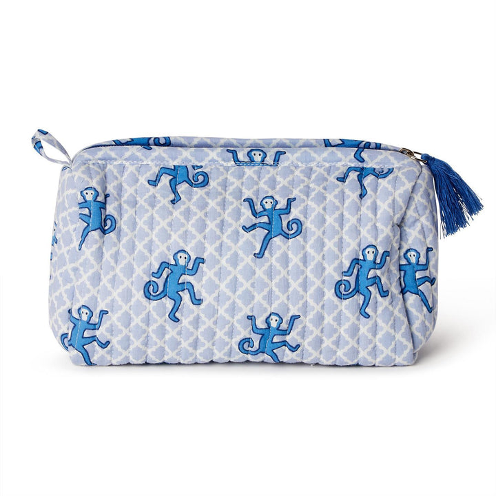 Happy Monkey Block Printed Cotton Quilted Cosmetic and Accessory Bag