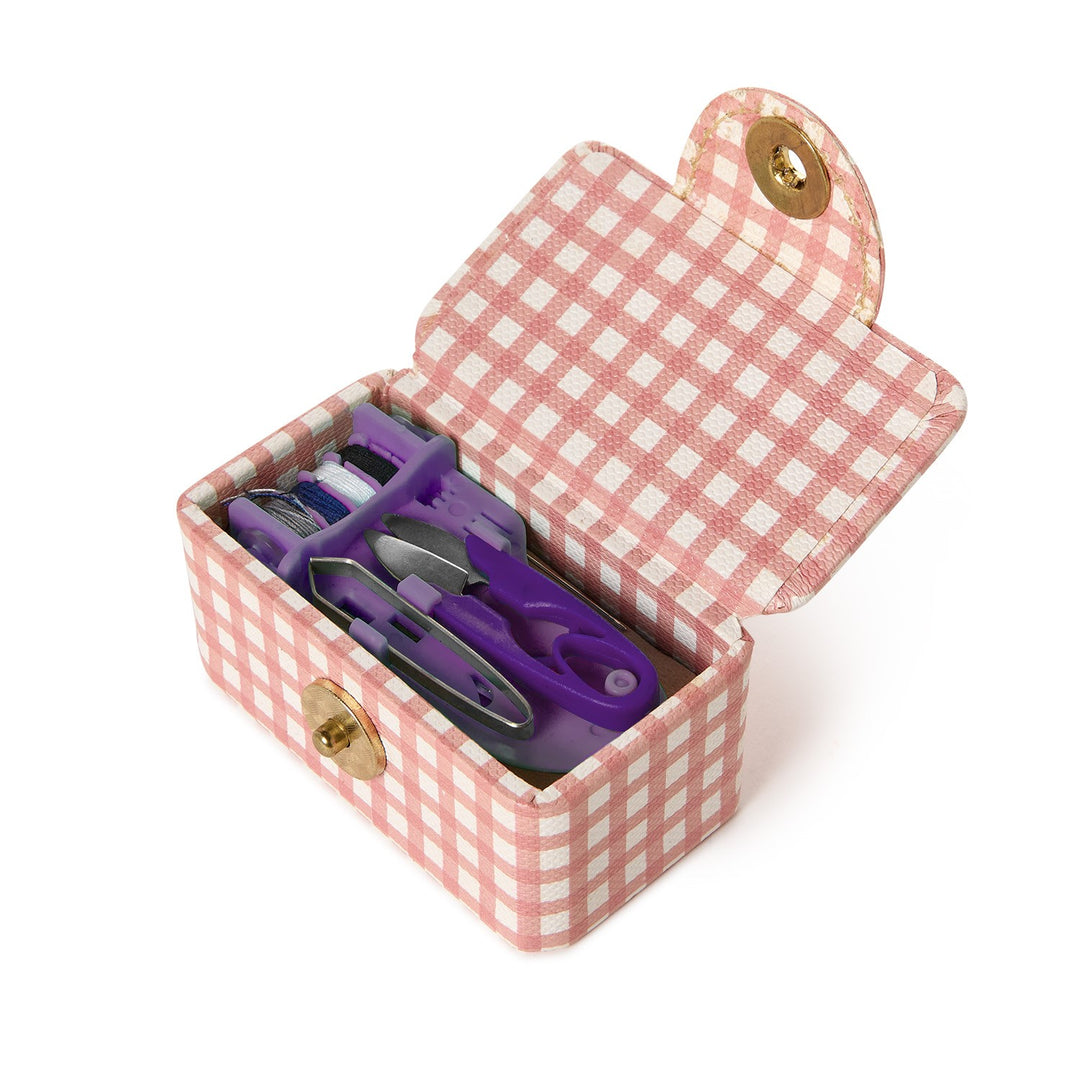 Sew Chic Gingham Printed Eco Leatherette Sewing Kit Box