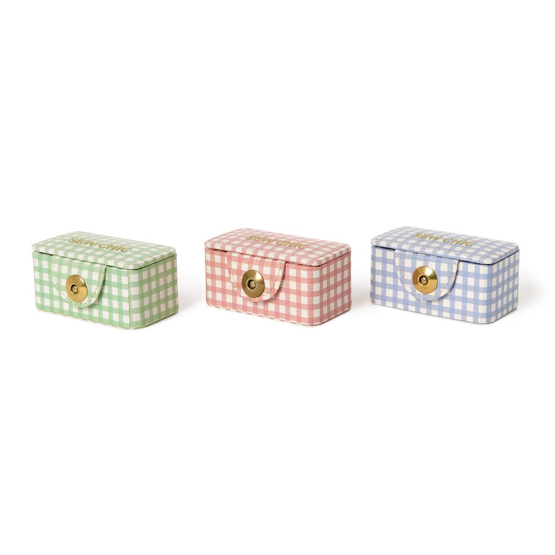 Sew Chic Gingham Printed Eco Leatherette Sewing Kit Box