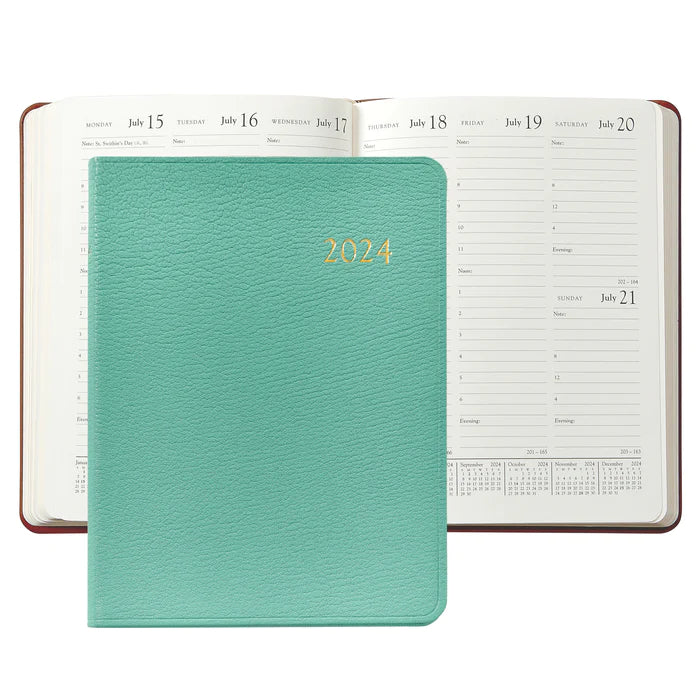 2024 Desk Diary - Robin's Egg Blue Goatskin Leather