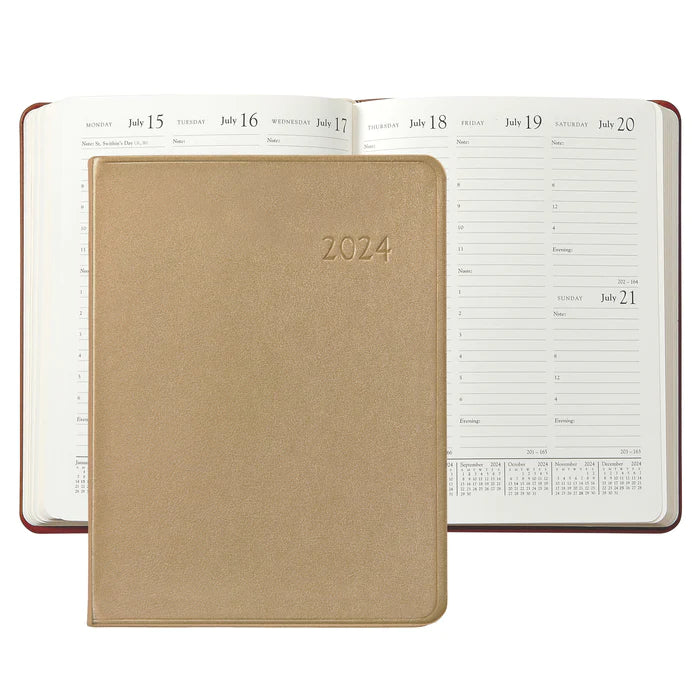 2024 Desk Diary - White Gold Metallic Goatskin Leather