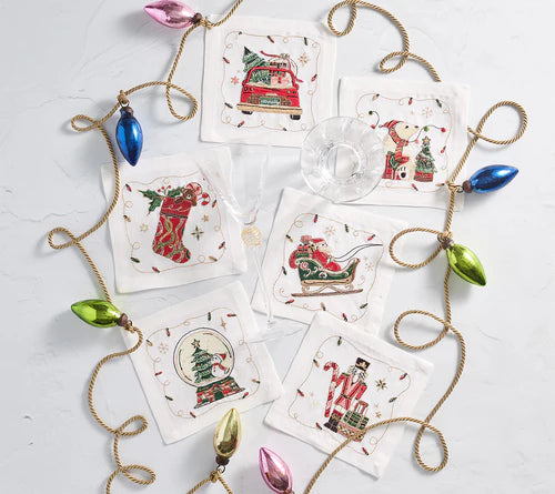 Kim Seybert Cocktail Napkin Set Holly Jolly