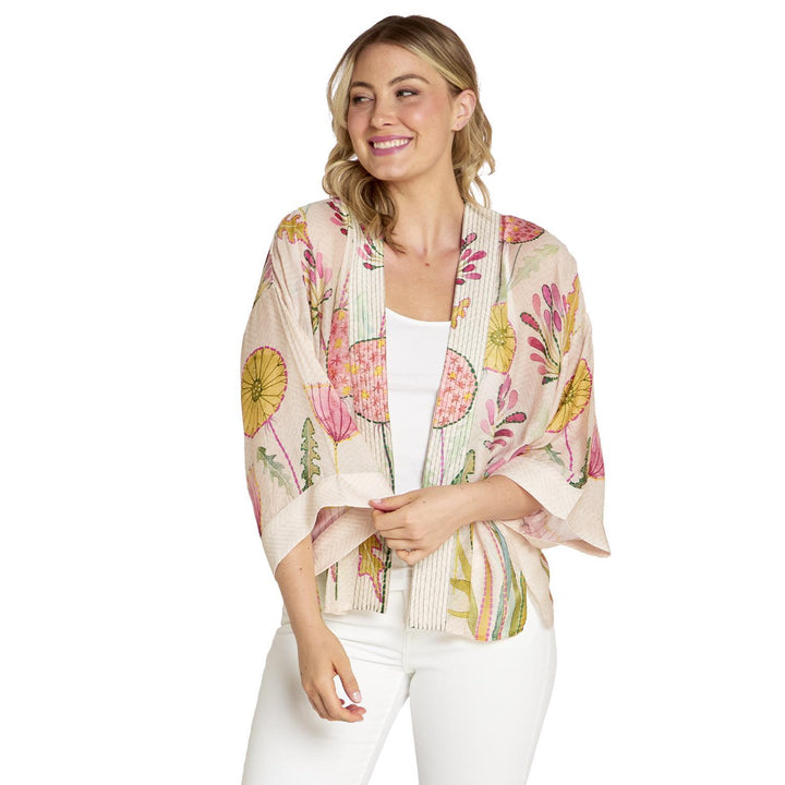 Pop Flowers Pink Short Kimono