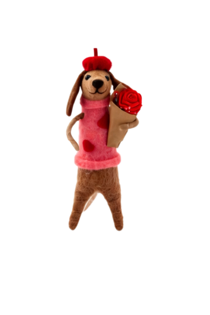 Felt Valentines Dog Figure