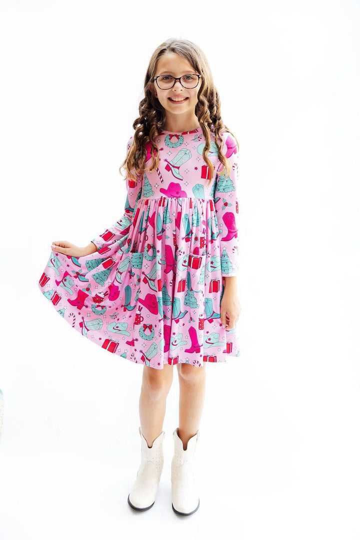Mila & Rose Christmas Cowgirl Pocket Twirl Dress