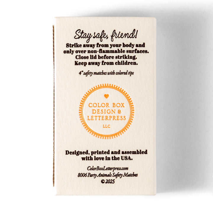 Color Box Design Party Animals Safety Matches