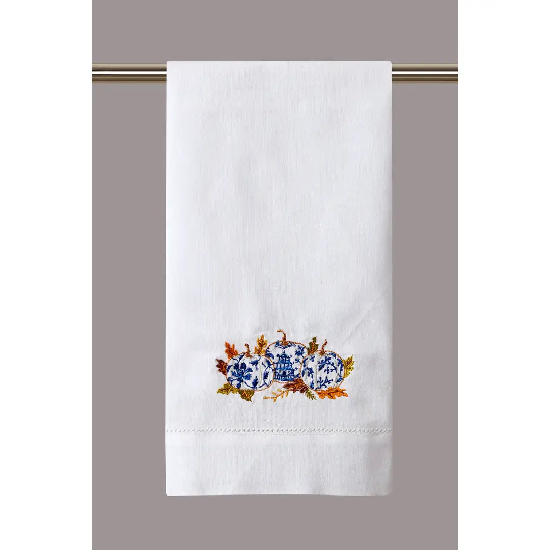 Peking Handicrafts Chinoiserie Pumpkins Embroidered Guest Towel