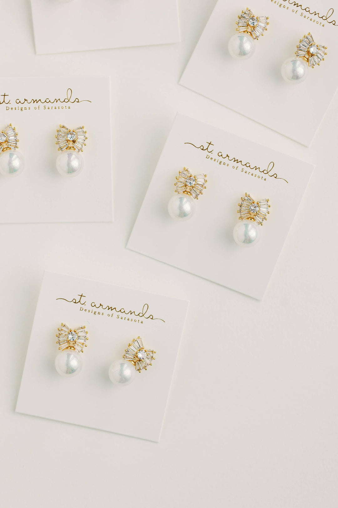 St Armands Gold Pearl Holiday Statement Bow Earrings